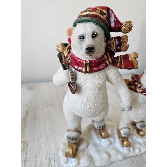 Polar bear skater skiers figurine statue large Xmas decor family - Picture 2 of 10
